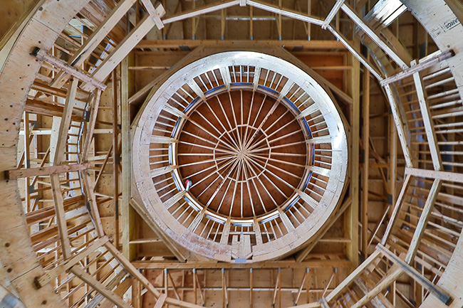looking up into the tower from inside Villa Veneta